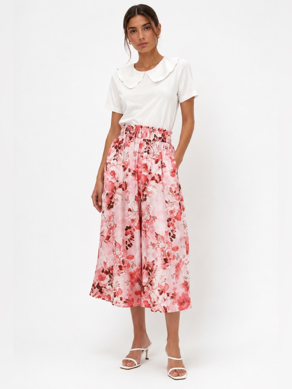 Marks & Spencer Pink Floral Wide Leg Jumpsuit-Style Trousers